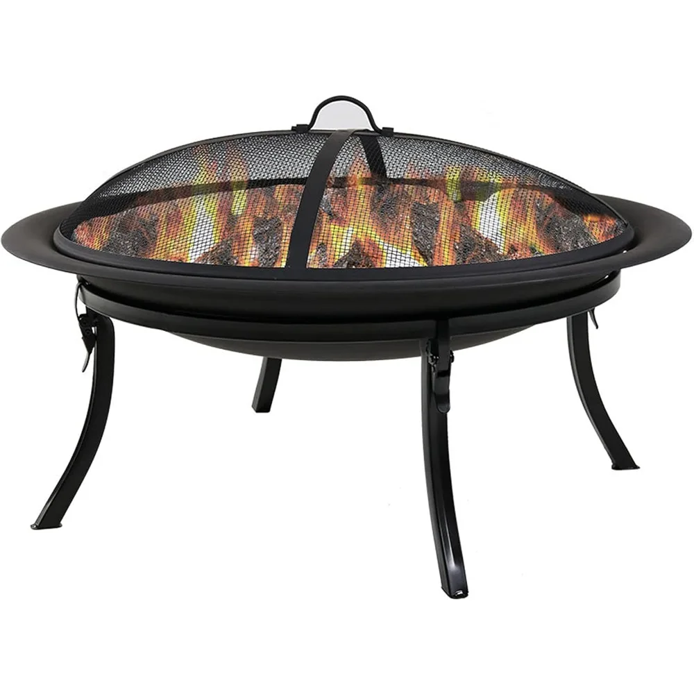 

29-Inch Portable Fire Pit Bowl with Spark Screen, Fireplace Poker, Folding Stand, and Carrying Case Cover