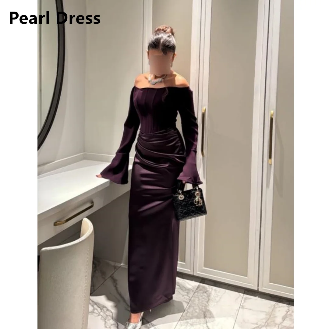 

Pearl Elegant Party Dresses Woman Wedding Dress Long Sleeves Velvet Square Collar Women Evening Dress Custom Made Fish Tail Prom