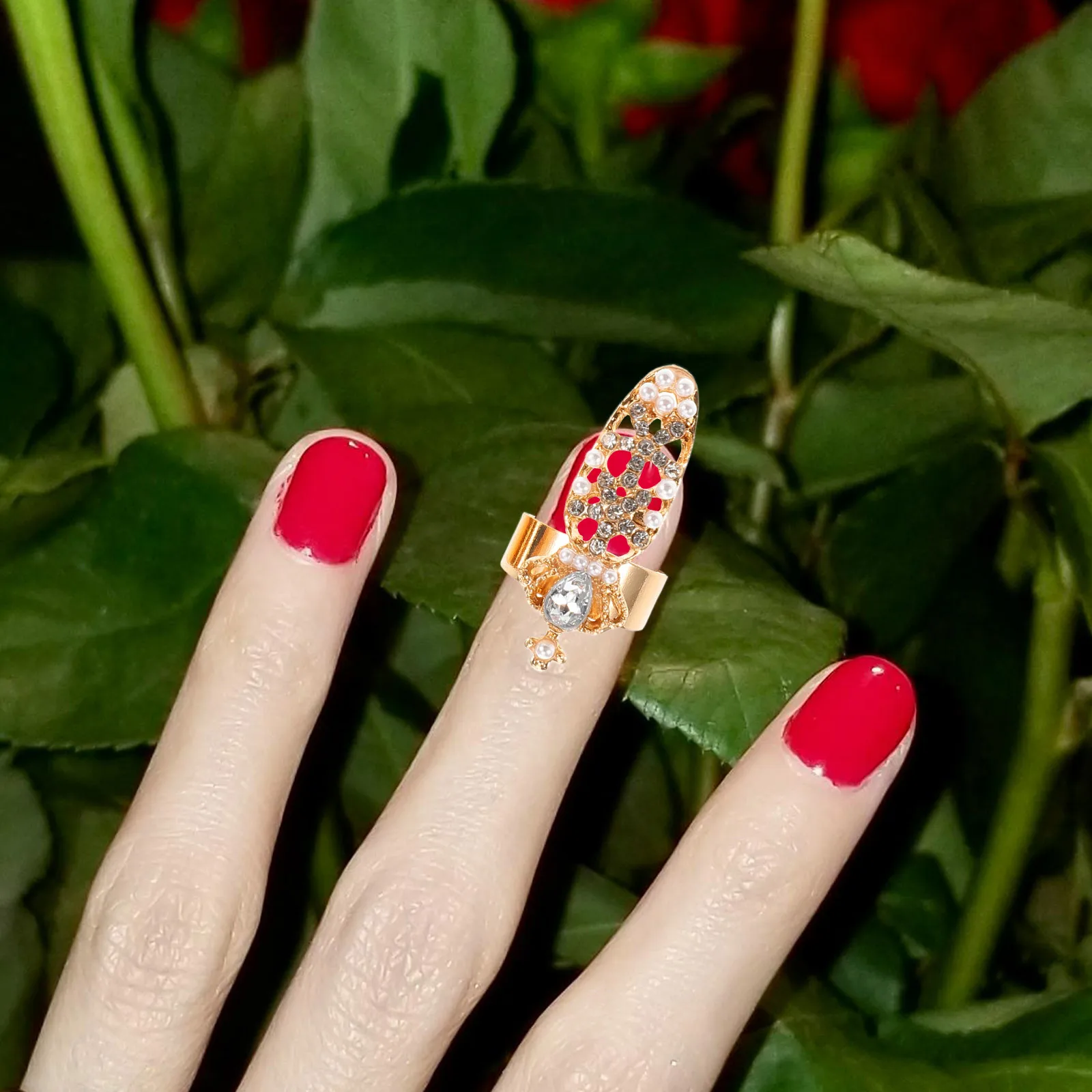 

3Pcs Rhinestone Crown Fingernail Ring Elegant Durable Hand Joint Finger Jewelry for Women Fashion Decorative Accessory