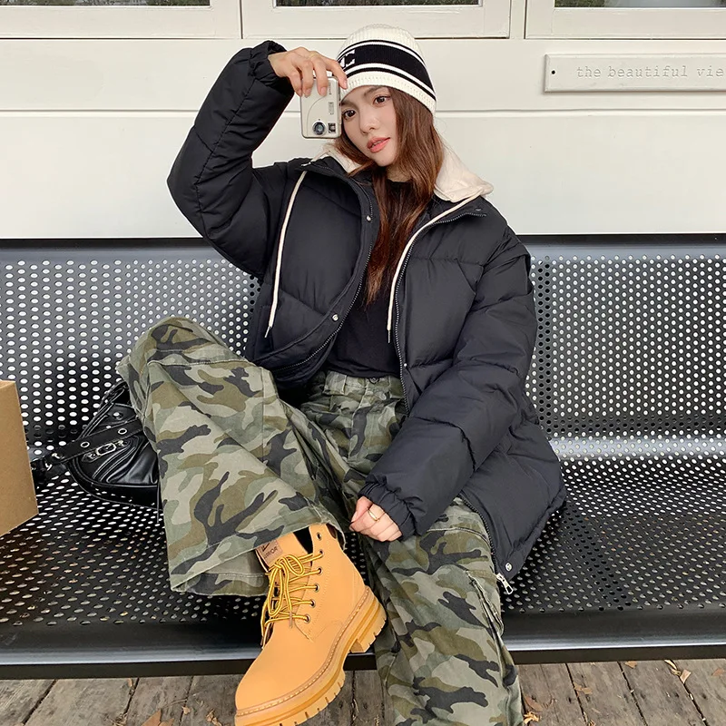 Women Fake 2 Pieces Hooded Cotton Jacket Winter Detachable Sleeves Thicken Overcoat Korean Casual Fashion Loose Female Warm Coat