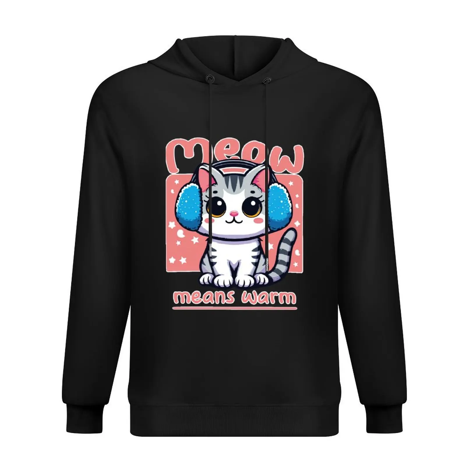 

Meow Means Warm This Cat Shows How To Stay Cozy On National Earmuff Day Hoodie korean clothes aesthetic clothing hoodie for men