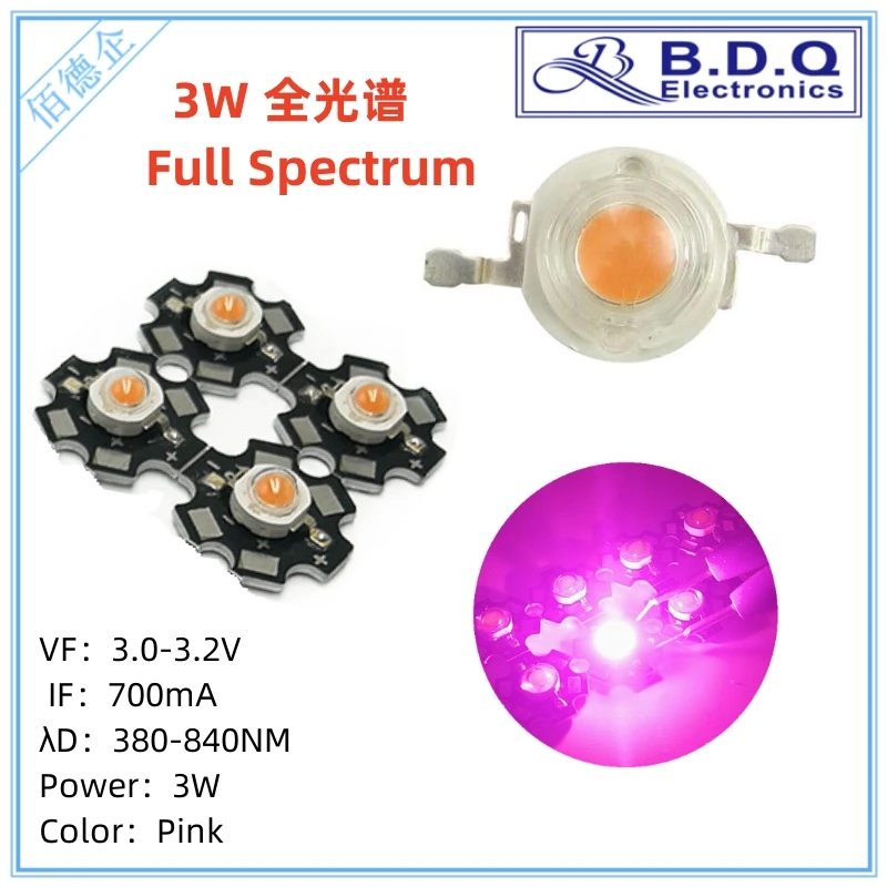 20Pcs LED 8080 Pink Full Spectrum Led Grow Light Chip 380-840nm Best led grow chip for indoor plant grow 1W 3W