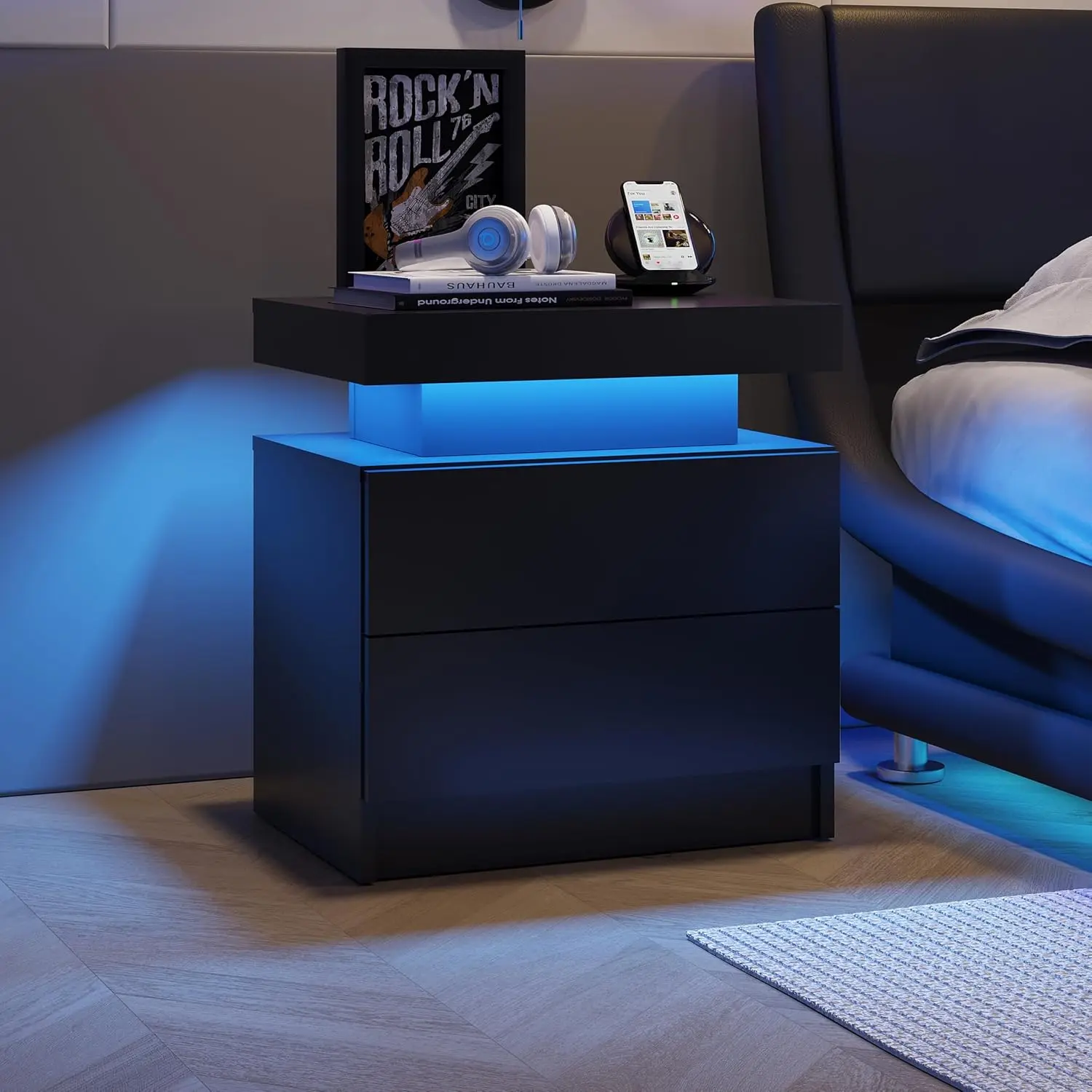 

LED Nightstand with 2 Drawers Modern Night Stand with LED Lights Night Stands for Living Room,Bedroom