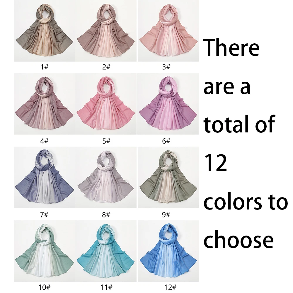 RIMAIRE Polyester Muslim Hijabs For Woman Islamic Jersey Gradient Color Scarves 180*85cm Headscarf Lithe And Bright