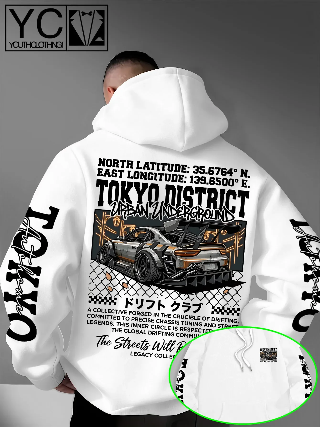 Vintage JDM Racing Car Hoodie Tokyo Drift Text Print Street Style Unisex Oversized Spring Autumn Pullover Hoodie