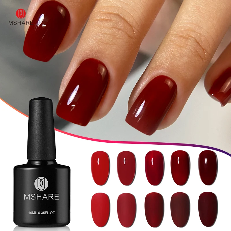 

MSHARE 10ml Red Color Nail Gel Polish Dark Red Maroon Color Semi Permanent Varnish Polish Soak Off UV/LED Gel Nail Art