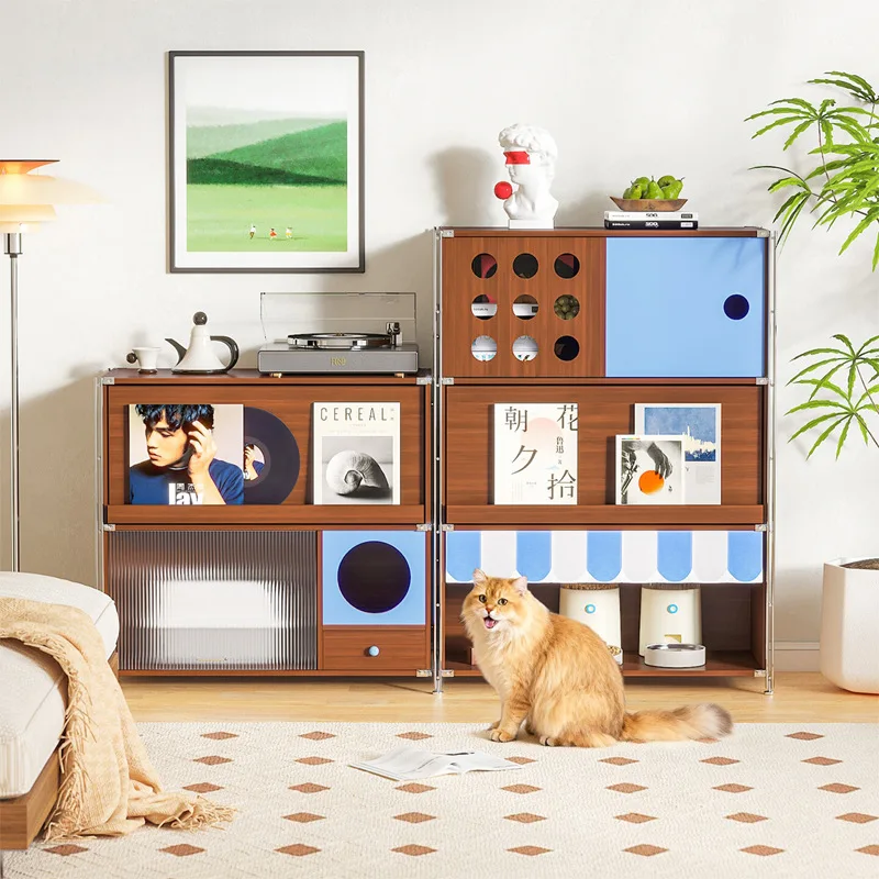 Medieval style indoor cat villa cat house human pet integrated shared locker household living room sorting storage cabinet