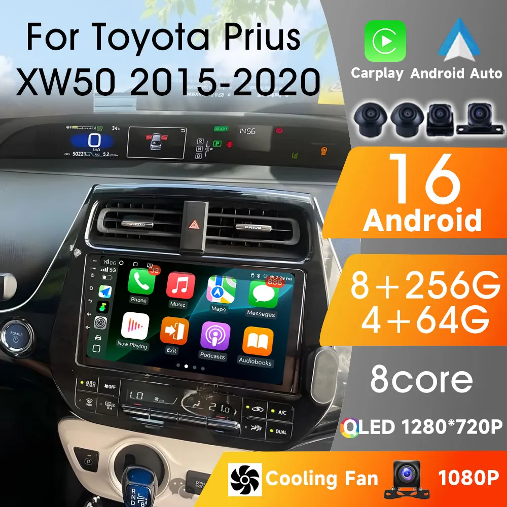 

2Din Android для Toyota Prius XW50 2015 2016 2017 2018 2019 2020 автомобильный радиоприемник Carplay Android Auto беспроводной мультимедийный плеер 8 ядер