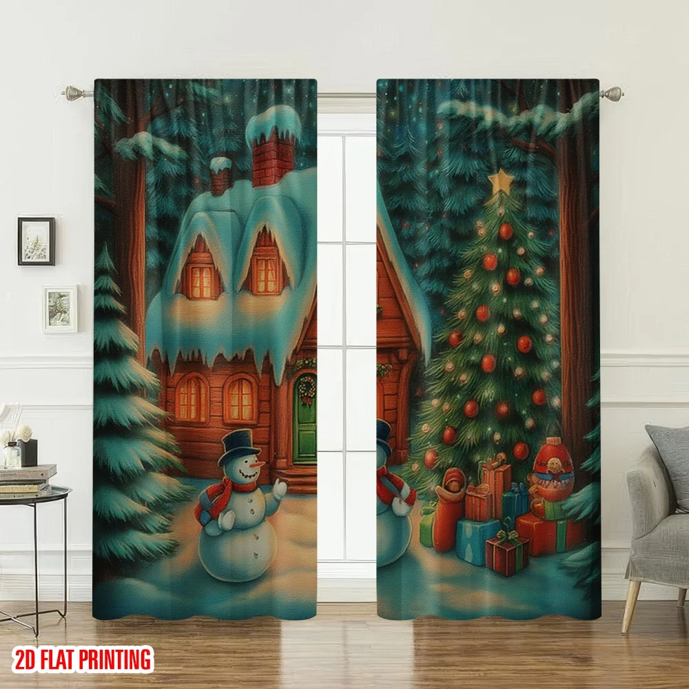 2 قطعة 2D الطباعة المسطحة عيد الميلاد سعيد حزب الستائر عيد الميلاد الثلج احتفالي منزل الرقمية المطبوعة البوليستر الستائر عيد ميلاد #6