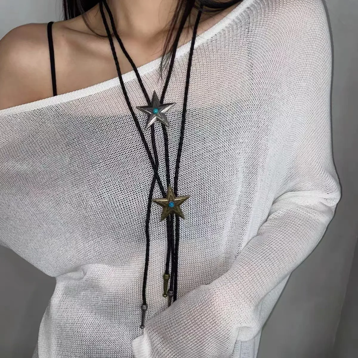 Y2k ستار حزام للنساء Harajuku قلادة 2000s حزام فتاة الجمالية قلادة الفيروز قلادة خمر اكسسوارات