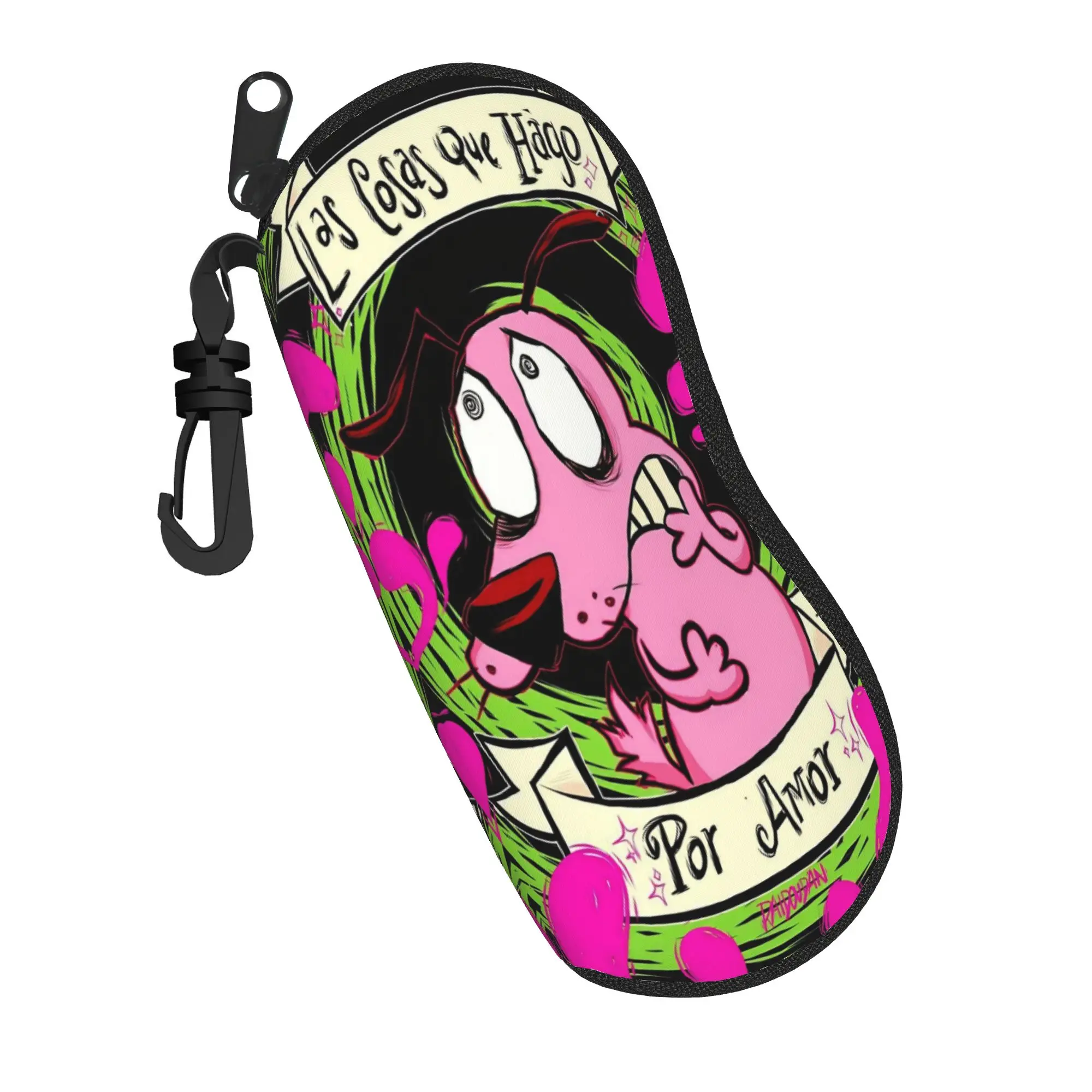 Courage the Cowardly Dog-D Glasses Case for Women Student Zipper  Sunglasses Storage Box Anti-Pressure Eye Contacts Case