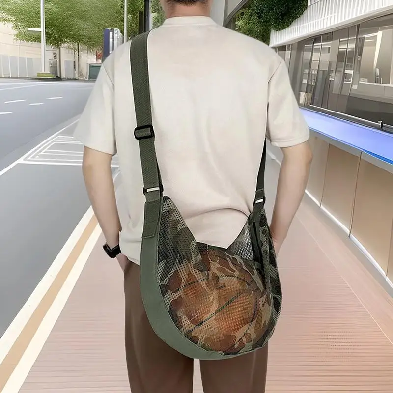 메쉬 스포츠 가방 배구 홀더 지퍼 포켓 축구 공 네트 가방 찢어짐 방지 싱글 숄더 팩 스포츠 장비