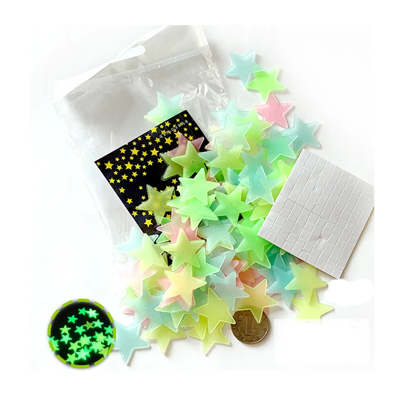 100Pcs Luminous 3D Star Stickers for Kids Bedroom Fluorescent Colorful Star Wall Sticker Glowing in the Dark 3mm