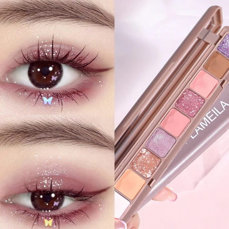 Paleta de sombras com 3 estilos, brilho fosco, maquiagem para os olhos, à prova d'água, longa duração, pigmentado, cosméticos suaves, 9 cores, atacado