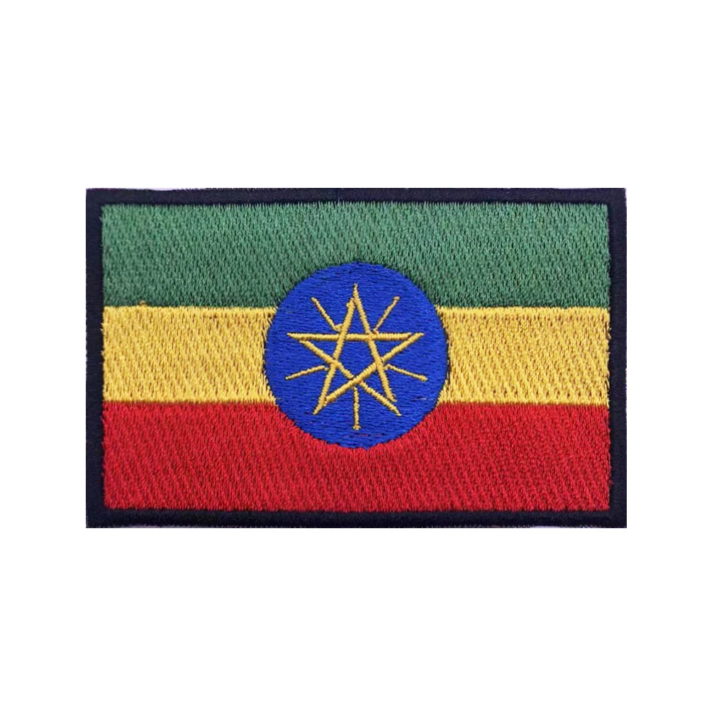 Ethiopian flag Ethiopia Patches Armband Embroidered Patch Hook & Loop Iron On Embroidery  Badge Military Stripe