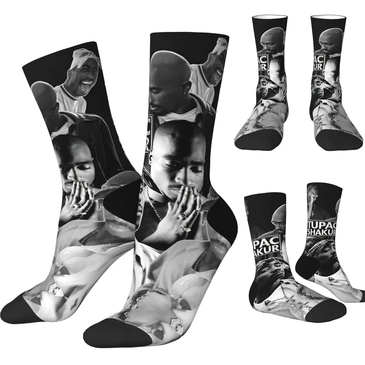 Fashion Tupacs  Football Socks Rapper Polyester Middle Tube Socks for Unisex Non-slip