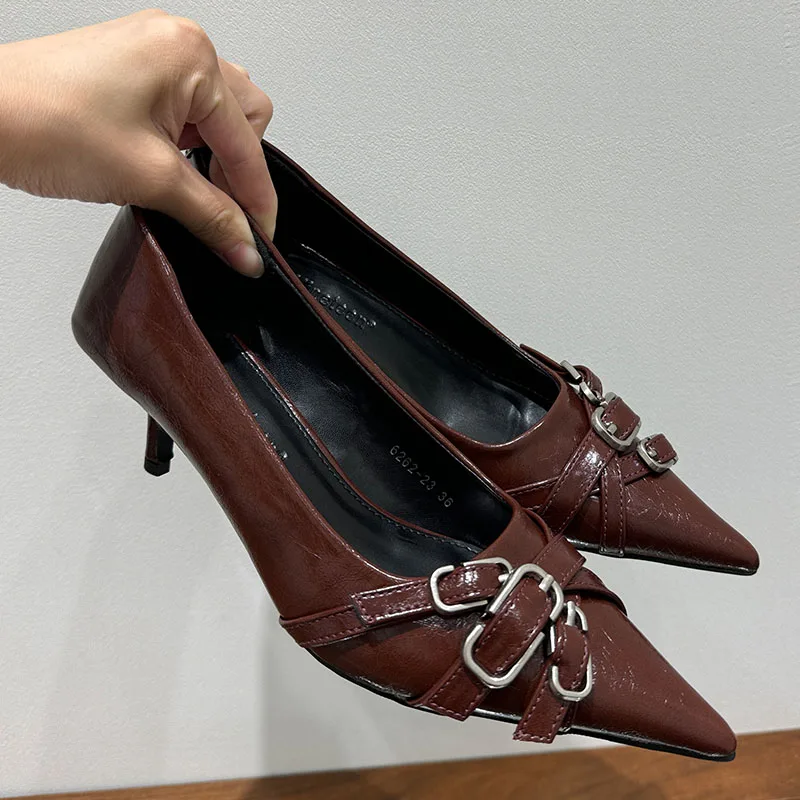 Escarpins pointus à talons hauts en métal pour femmes, chaussures à enfiler pour femmes, chaussures peu profondes, mode Parker