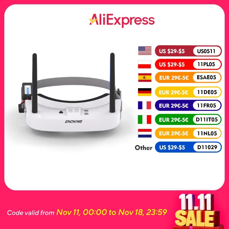 Eachine EV100 720*540 5.8G 72CH FPV 고글(듀얼 안테나 팬 포함) 18650 RC 드론용 배터리 케이스