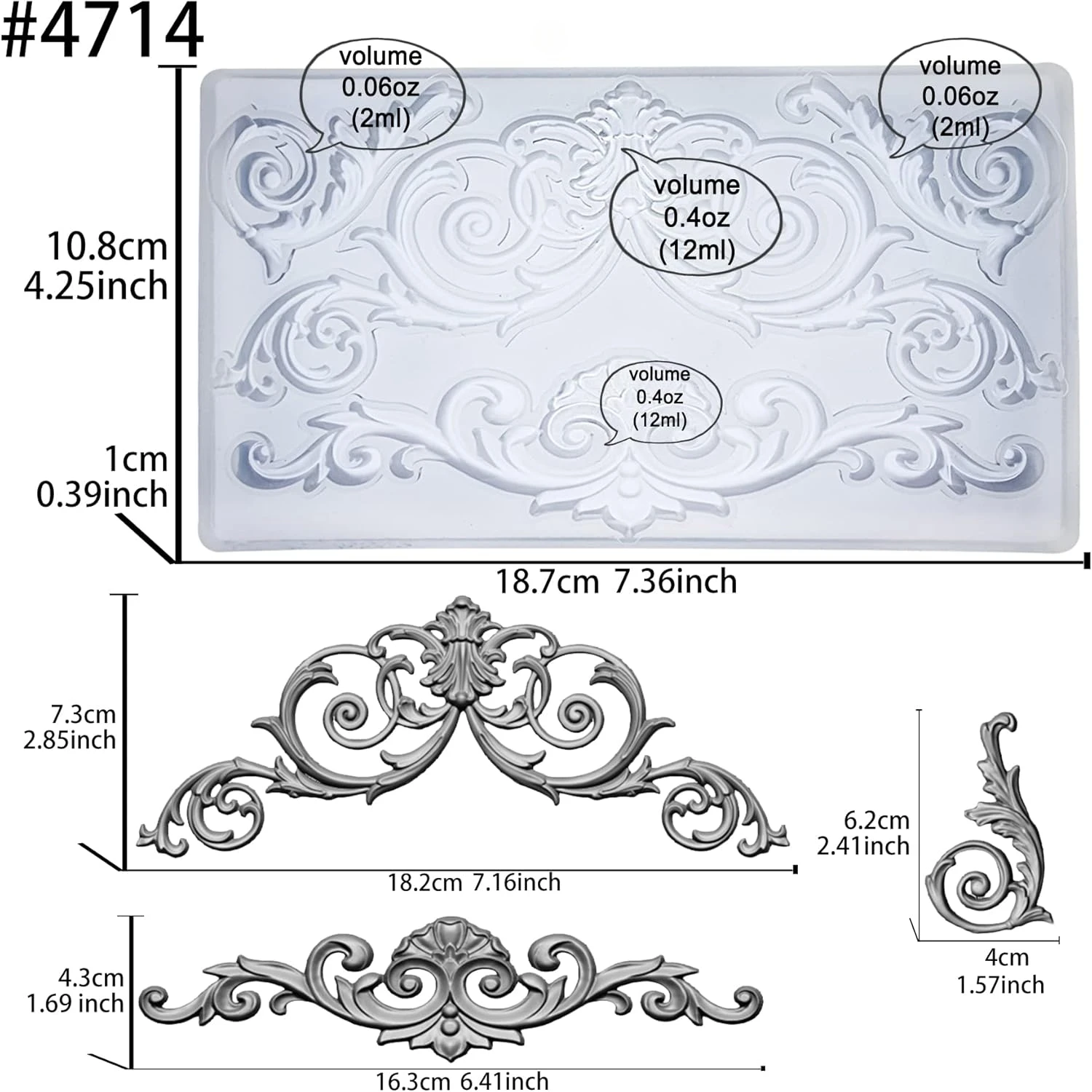 Mirosie Baroque Relief Silicone Molds Embossed Art Garland Mould for Polyclay Air Dry Clay Plaster Cake Decoration Accessories