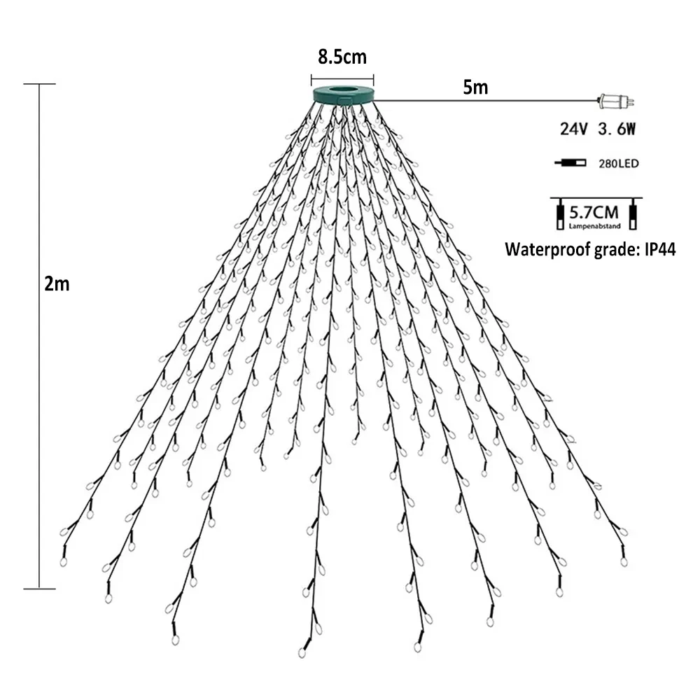 8 режимов, таймер, освещение для рождественской елки, водопад со звездой, запоминающее мерцающее садовое праздничное освещение, рождественские украшения