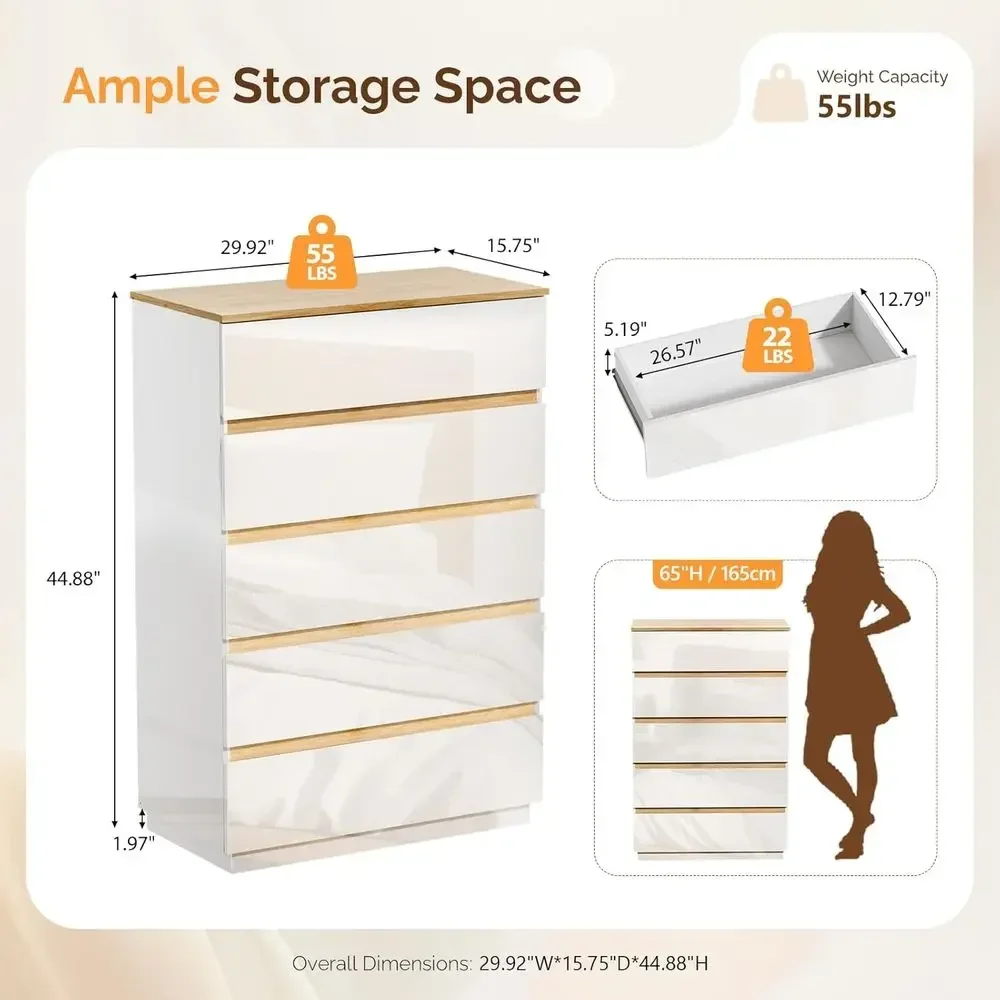 45 High Gloss Wooden Storage Cabinet with Brown Top for Bedroom