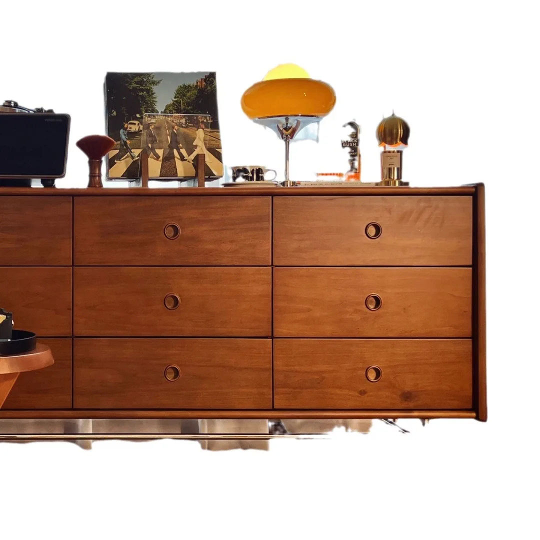 

Nordic solid wood cabinet retro storage side cabinet living room bedroom bedside small apartment storage drawer storage cabinet