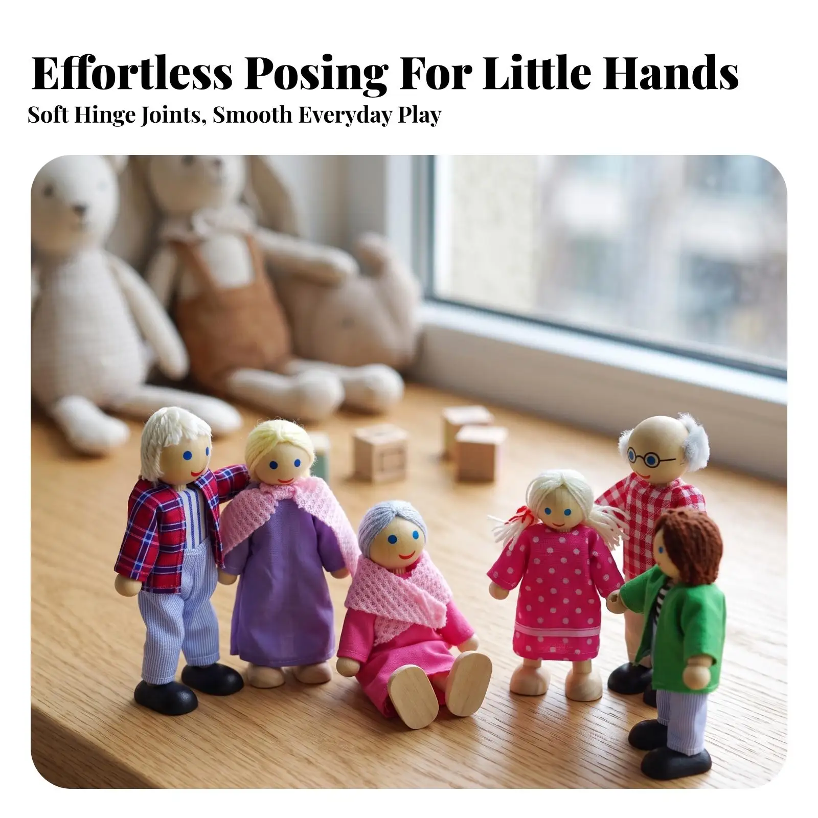 Cotton Rope Wood Family Doll Toy Set Articulated Mini Figures for Creative Photography Props Diorama Display Kids