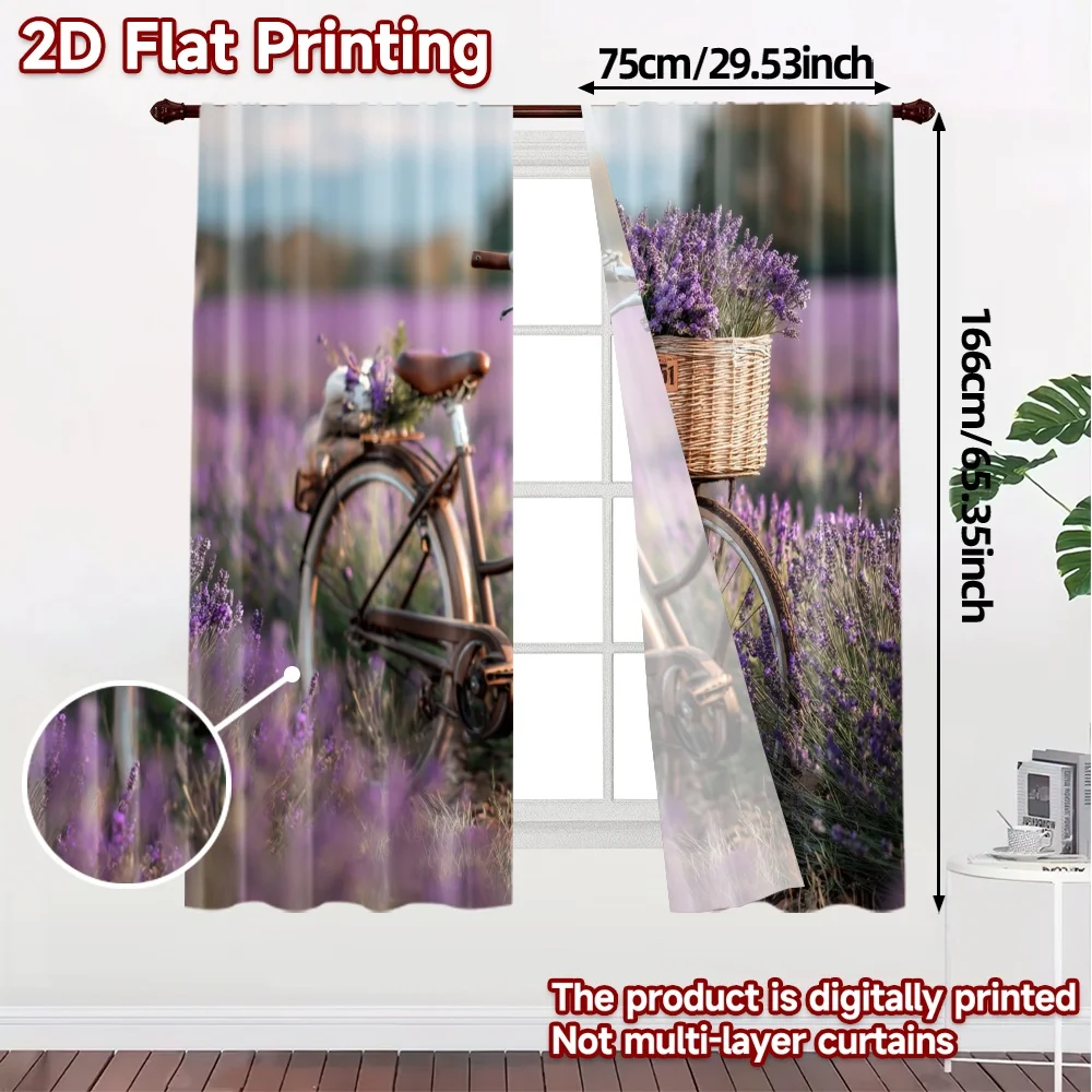 2pcs, 2D FLAT PRINTING Curtains (Without Rod) Lavender Ride Chic Print Curtains Machine Washable Fabric Curtains Room Decor