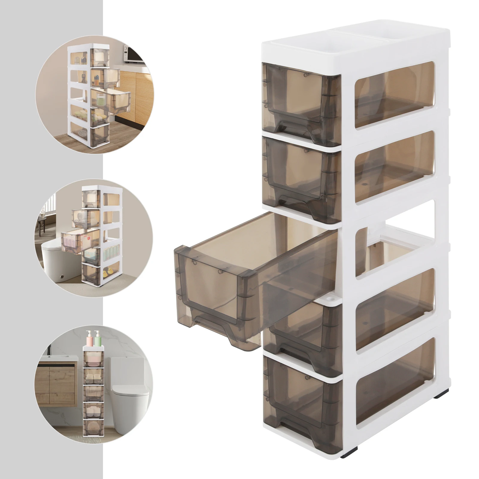 

Bathroom Narrow Cabinet, Versatile multi-tier storage rack, Narrow Floor Standing Storage Cabinet, 5 Tier Bathroom Cabinet