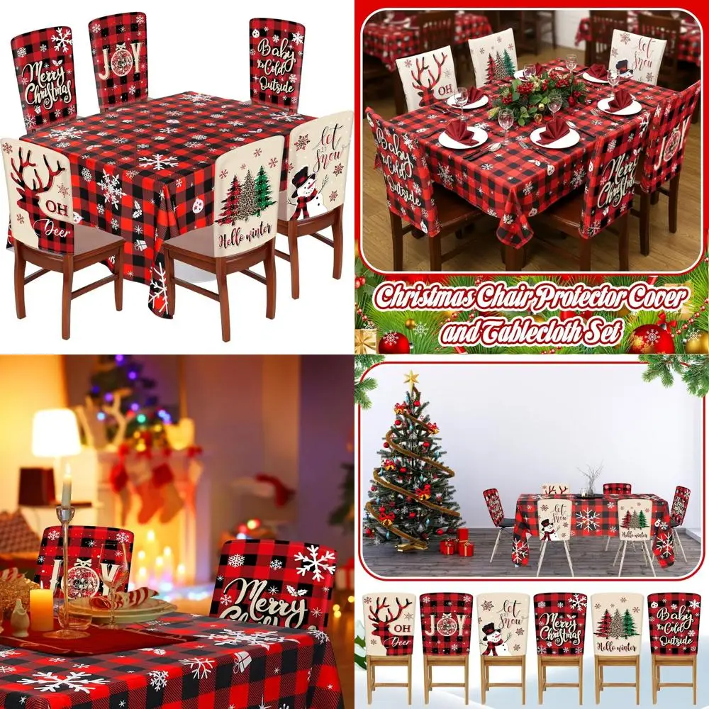 

Christmas Decor Set: 60x84 Stretch Tablecloth & 7 Removable Seat Covers for Dining Chairs