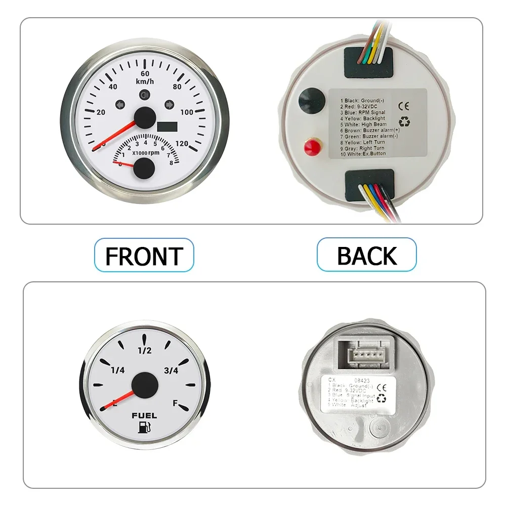 Marine 5 Gauge Set 85mm GPS Speedometer 120KMH 200km/h with Tachometer + 52mm Water Temp Oil Pressure Fuel Level 8-16V Voltmeter