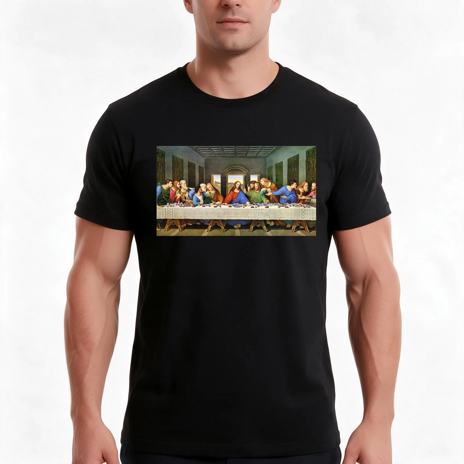 The Last Supper T-Shirt, Summer Casual Cotton Tee, Oversized Streetwear Tops, Vintage Graphic Print, Loose Fit Short Sleeve