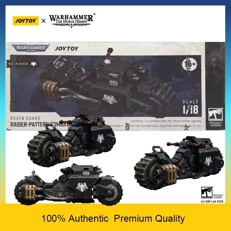 in-stock-joytoy-warhammer-40k-raven-guard-raider-pattern-combat-bike-1-18-articulated-vehicle-with-twin-linked-bolt-rifles