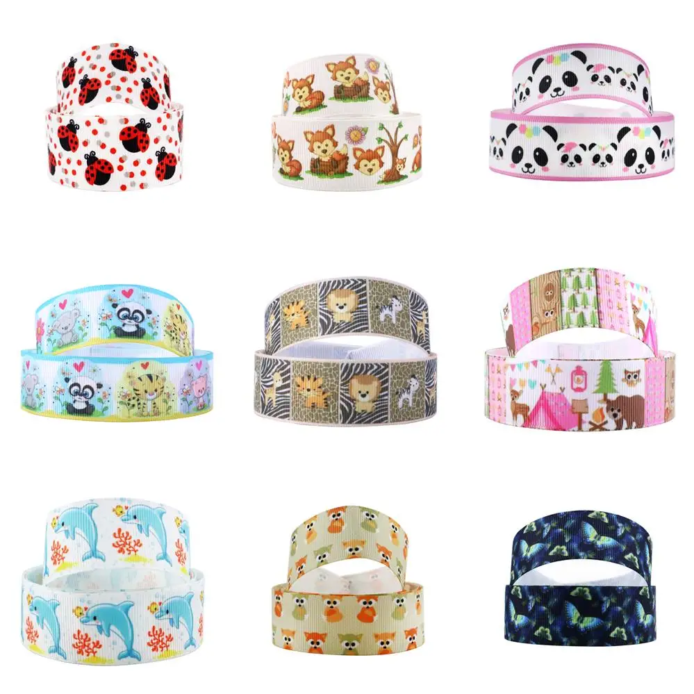 5 Yards Multi Size Cartoon Animal Printed Grosgrain Ribbon For Craft Supplies Sewing Accessories DIY Wedding Gift Wrap,5Yc12670