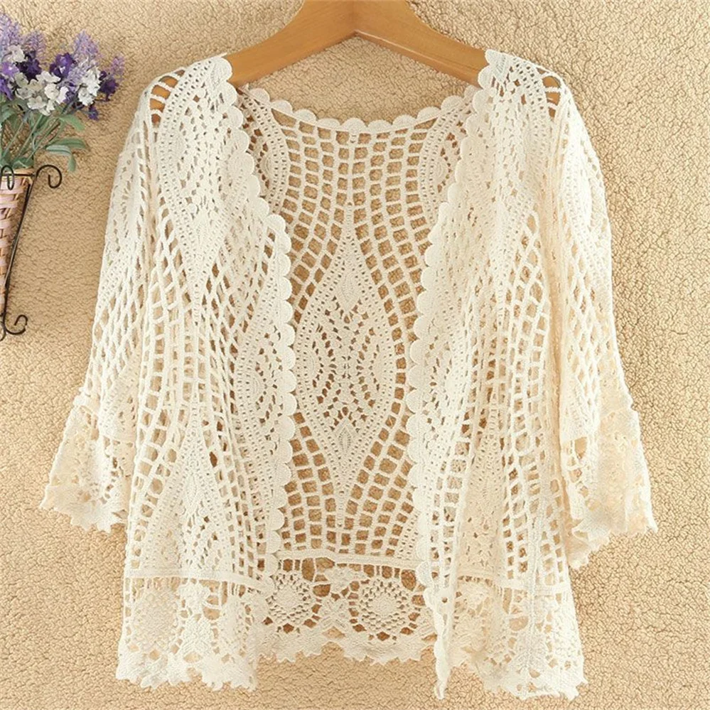 Thin Ladies Coat Knitted Cardigan Jacket Women Spring Summer New Hollow Shawl Short Sun-proof Tops Female Casual All-match V987