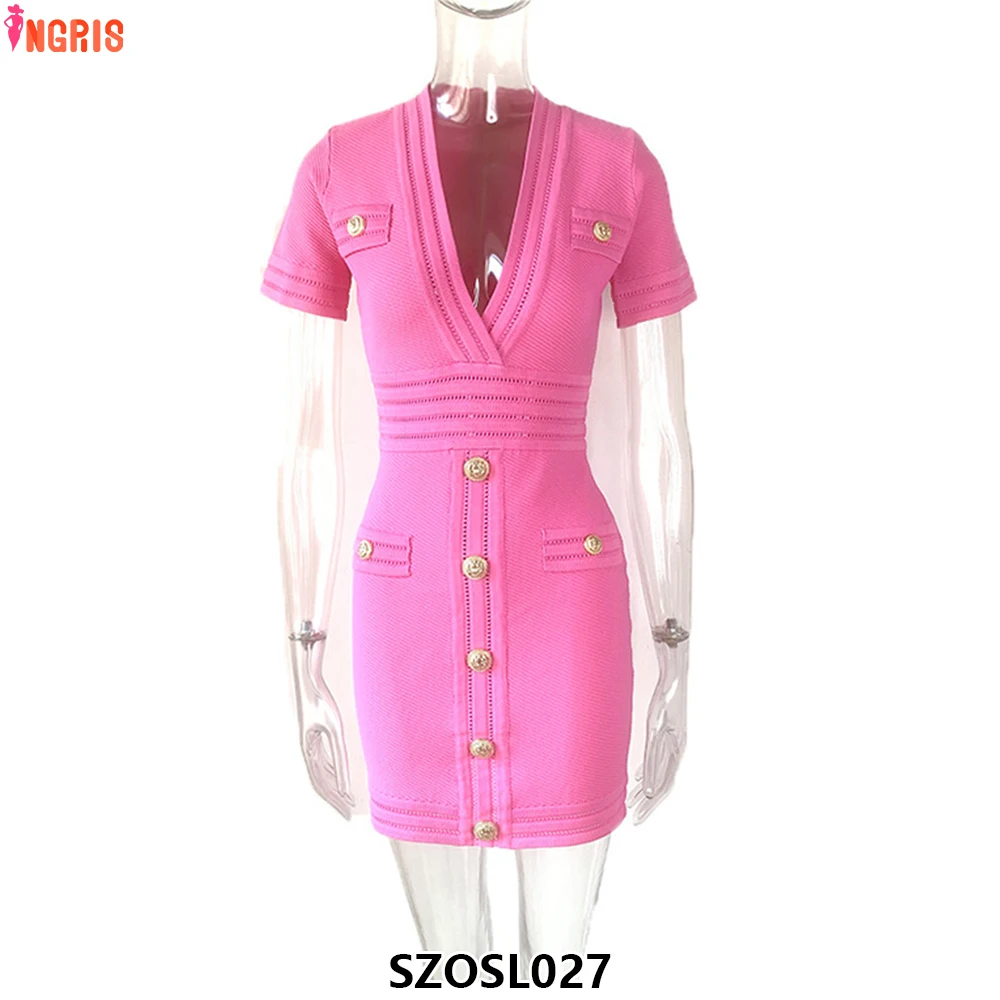 

2025 new spring series women's deep v-neck autumn knitted dress pullover dress-SZOSL027