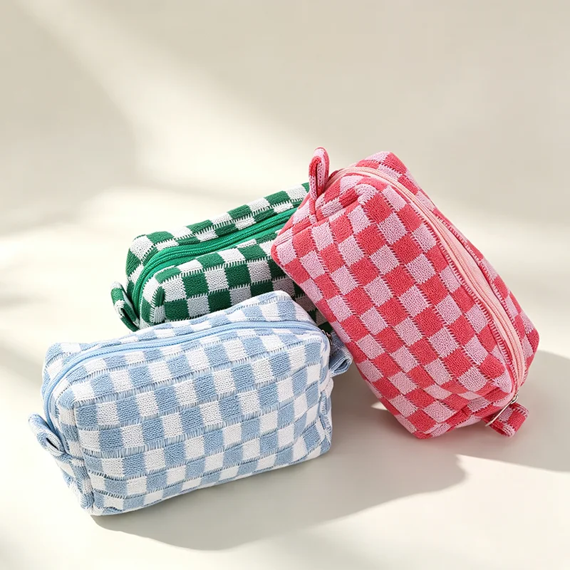 Large Capacity Multi-color Checkered Makeup Bag,portable Travel Makeup Storage Bag,cute Pencil Case, Women's Travel Grooming Bag