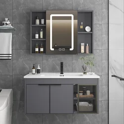 Mueble de baño de aleación de aluminio moderno y sencillo, lavabo con lavabo, gabinetes con espejo inteligentes de lujo, tocador de baño, muebles para el hogar