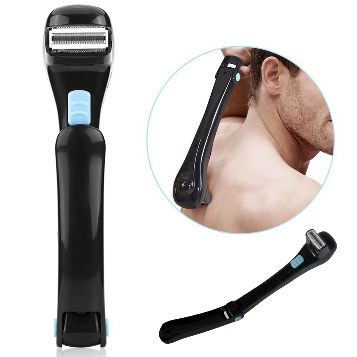 Electric Back Hair Shaver Detachable Men Hair Trimmer With Foldable Long Handle Pain-Free Hair Razor for Body Leg Hair Removal