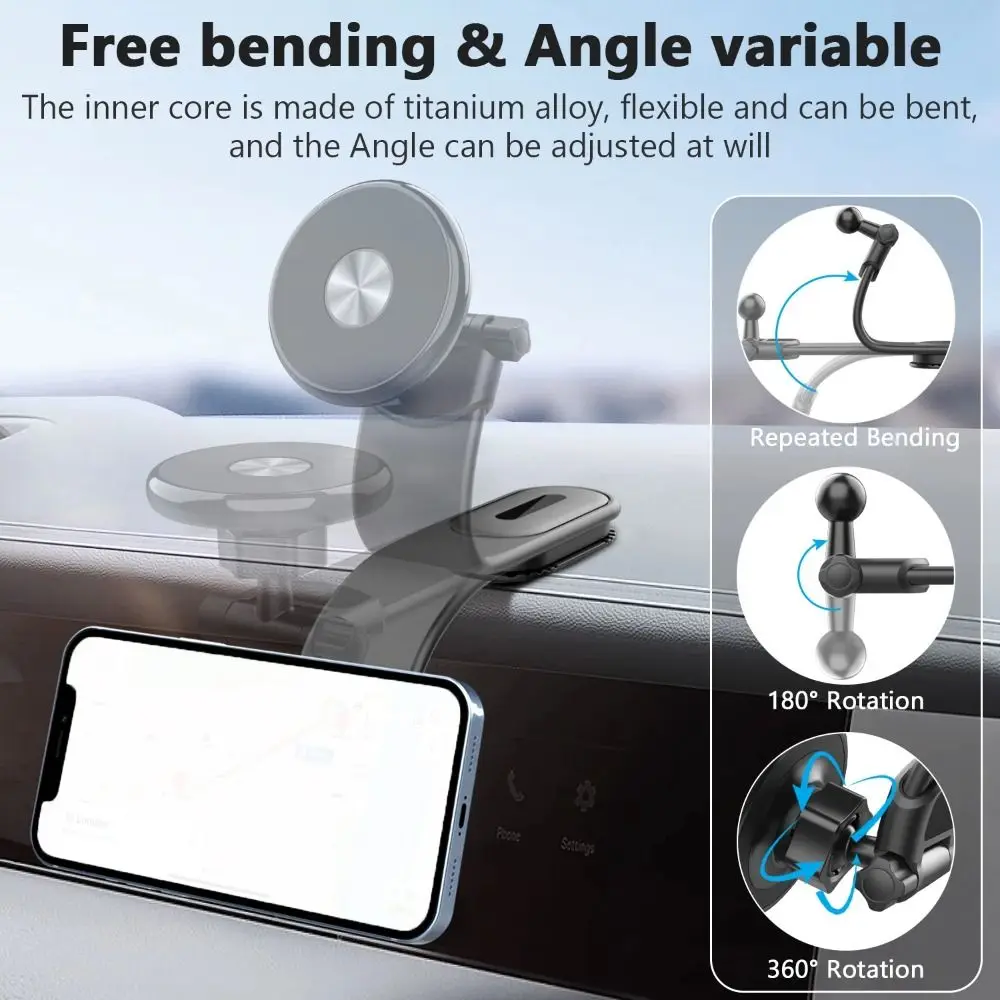 

Magnetic Dashboard Car Phone Holder Bendable Foldable Car Cell Phone Mount Rotation for iPhone 16 15 14 Series/Samsung/Xiaomi