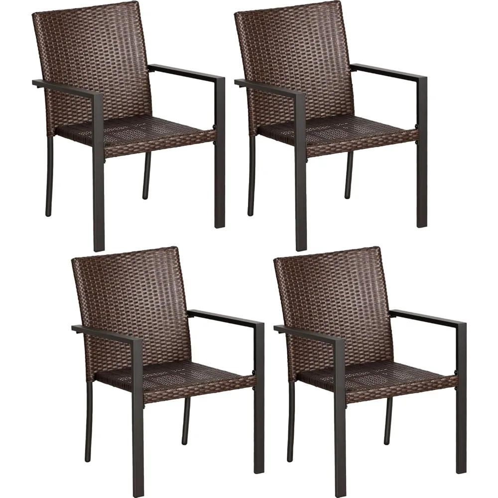 

Wicker Dining Chairs - Set of 4 Stackable Outdoor Rattan Wicker Chairs for Patio, Porch, Garden, Yard, Deck, Suit Table, Fire P
