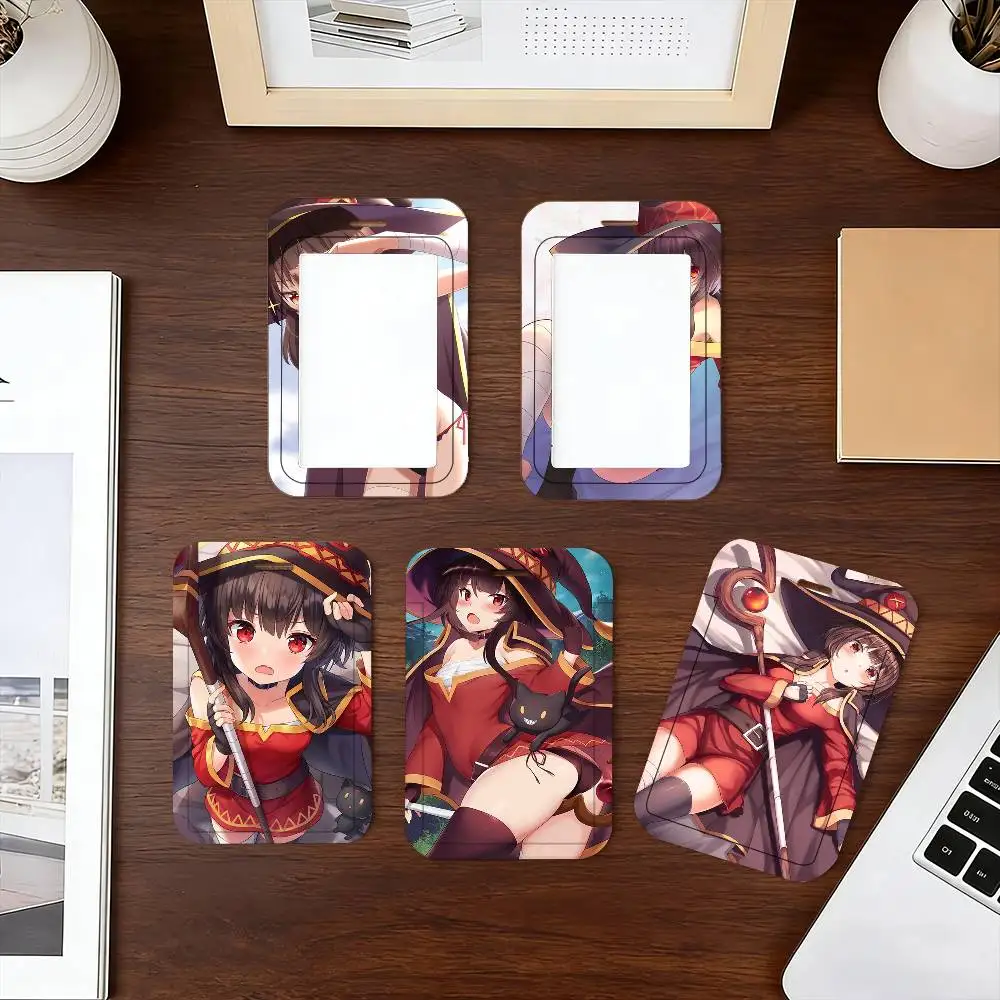 Anime Konosuba Megumin ID Card Holder Neck Strap Pendant Door Badge Holder Lanyards Keychain Work Credential Case Gift