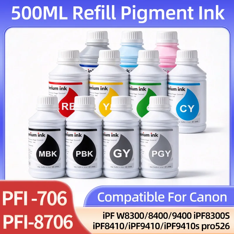500ML PFI-706 PFI-8706 Pigment Ink Compatible For Canon Pro iPF8300 iPF8400 iPF9400 iPF8300S iPF8410 iPF9410 iPF9410s pro526