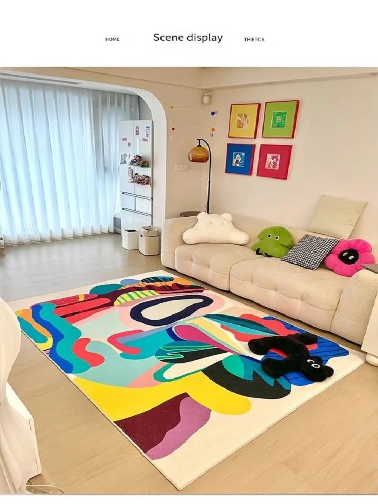 VIKAMA Modern Simple Color Abstract Elements Dopamine Nordic Living Room Sofa Coffee Table Room Dirt Resistant Home Bed Rug