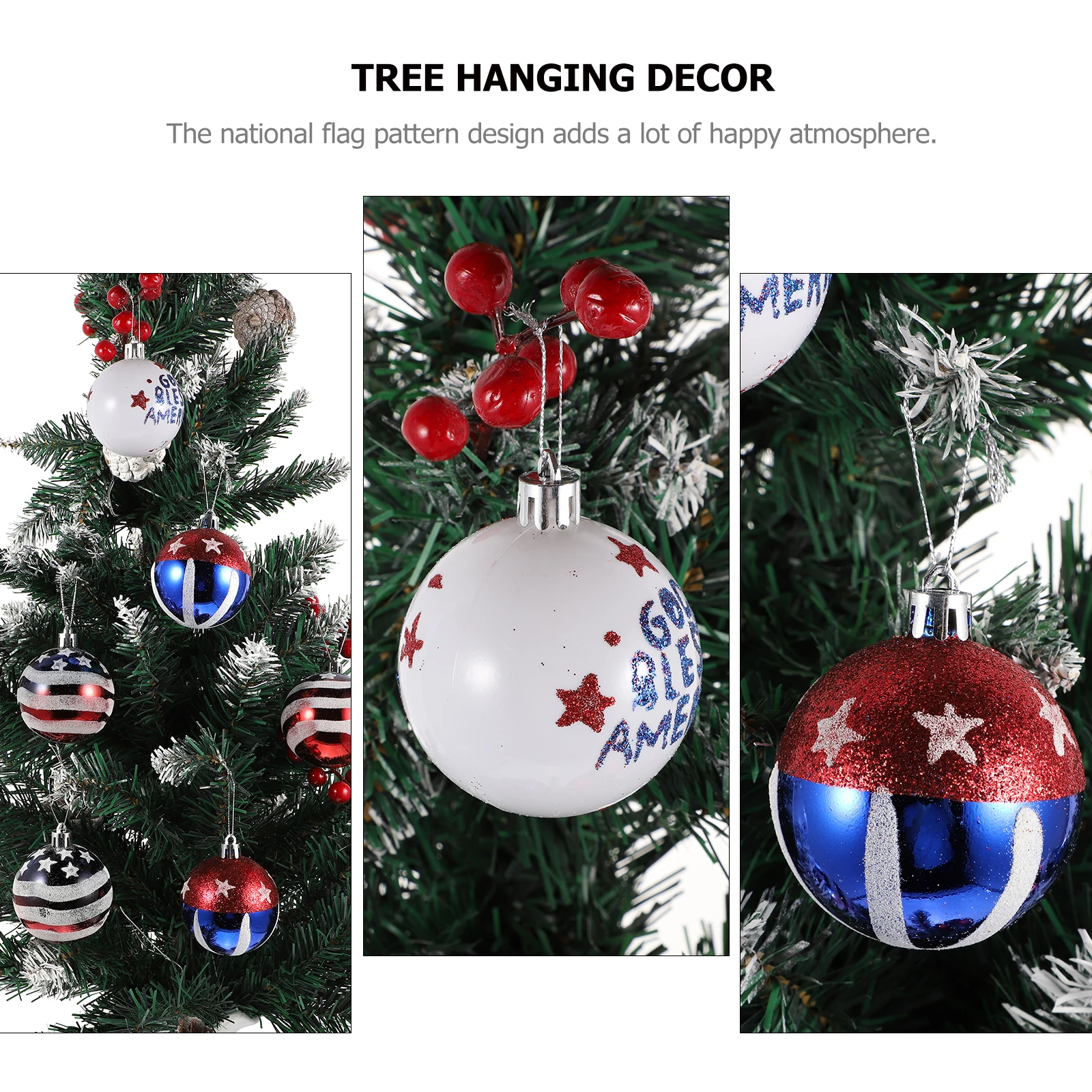 

12pcs Independence Day Hanging Balls Usa Patriotic Party Decor Festival Hanging Ornaments American Flag Decoration Tree Party