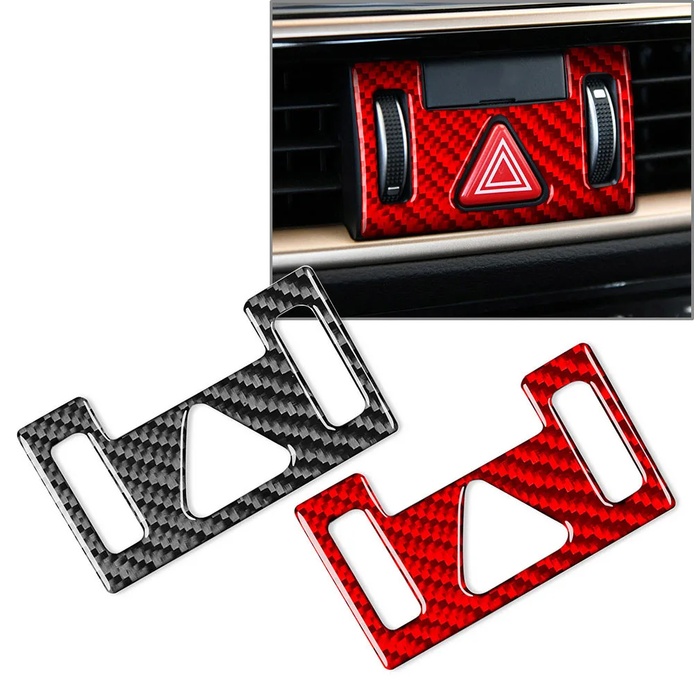 Carbon Fiber Black/Red Car Mergency Light Button Frame Trim Decoration For Kia K3 Forte 2019 2020 2021