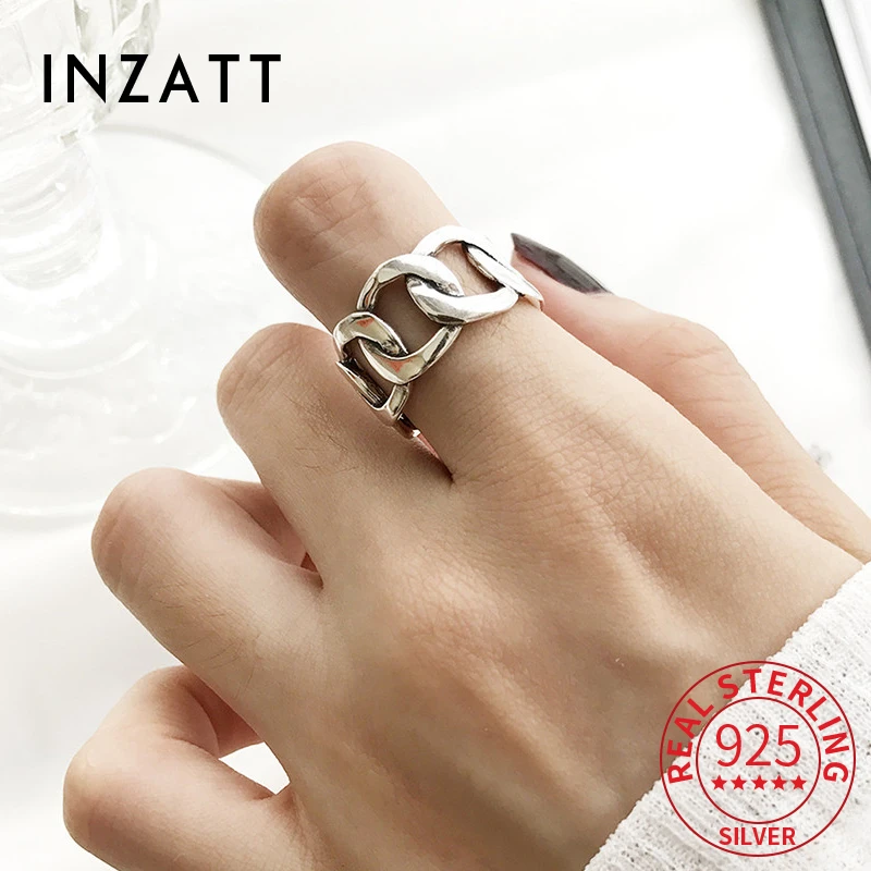 INZATT Real 925 Sterling Silver Minimalist Hollow Chain Customized Ring For Charms Women Party Hophip Fine Jewelry