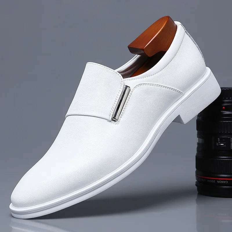 

Men Dress Shoes Slip on Leather Shoes 2026 British Style Pointed Toe Oxfords Soft White Elevator Shoes Formal Business Men Shoe