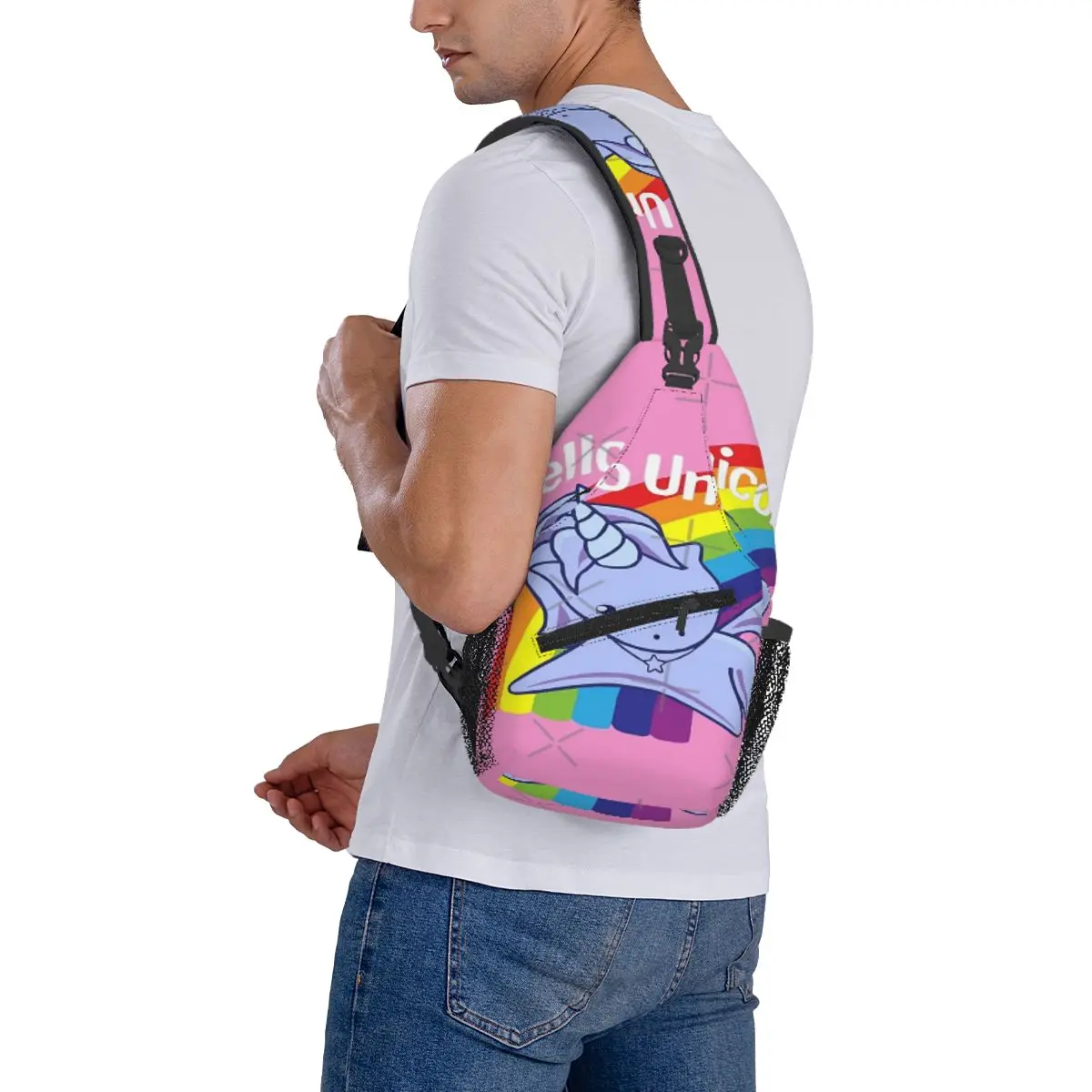 Hello Unicorn-Bolsa de pecho de tela de poliéster para oficina, bonito regalo, varios estilos, vacaciones