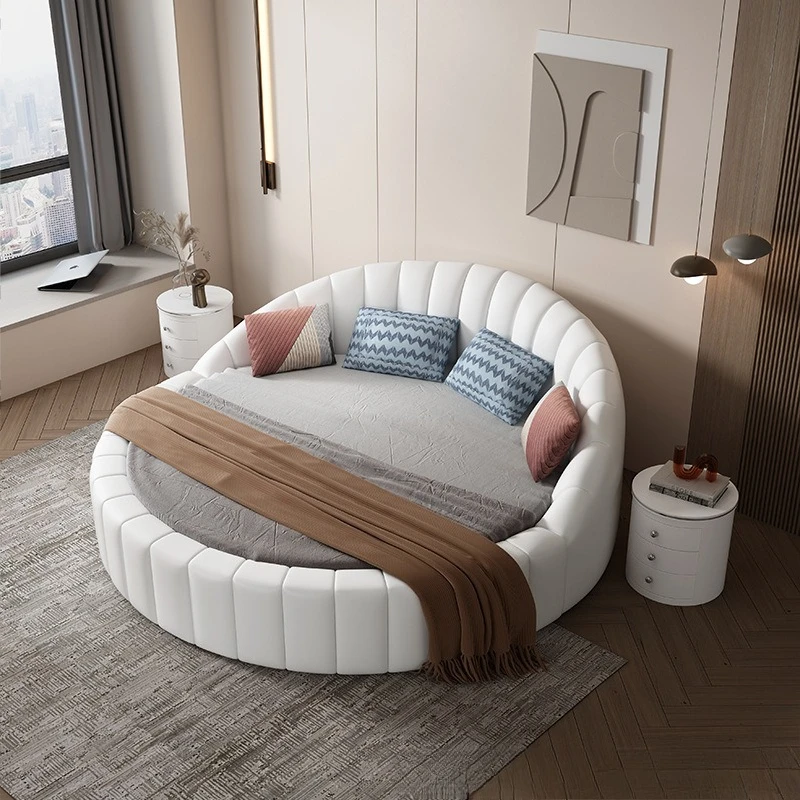 Round   double  wedding  modern simple princess bed round bed European couple leather art